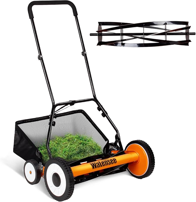 Walensee 18-Inch 5-Blade Push Reel Lawn Mower, Cordless Manual Reel La
