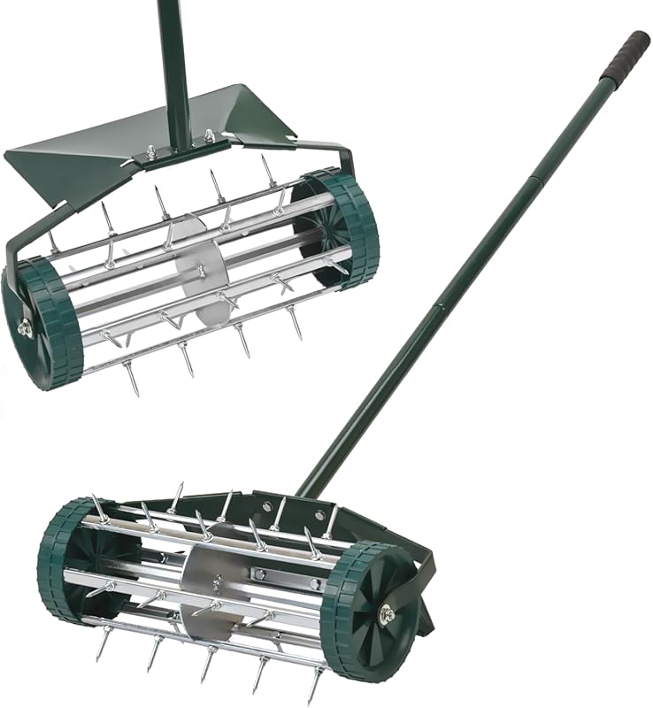 18-Inch Heavy Duty Manual Spike Rolling Lawn Aerator Tool for Garden a