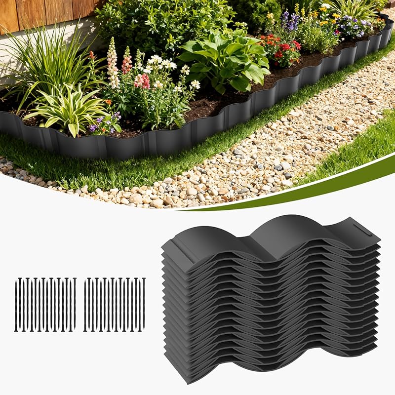6 Best Lawn Edging for Perfectly Straight Lines black wavy garden edging with stakes and border pieces