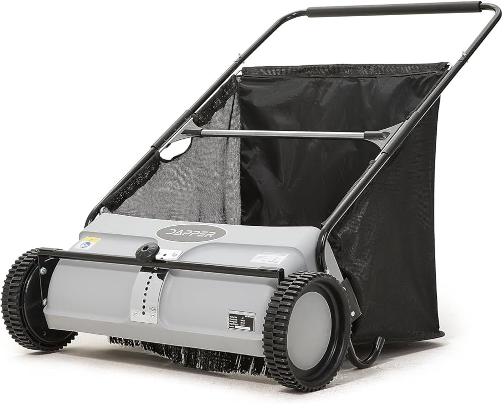 26-Inch Push Lawn Sweeper for Grass and Leaf Cleanup with 7 Cu.Ft. Hop