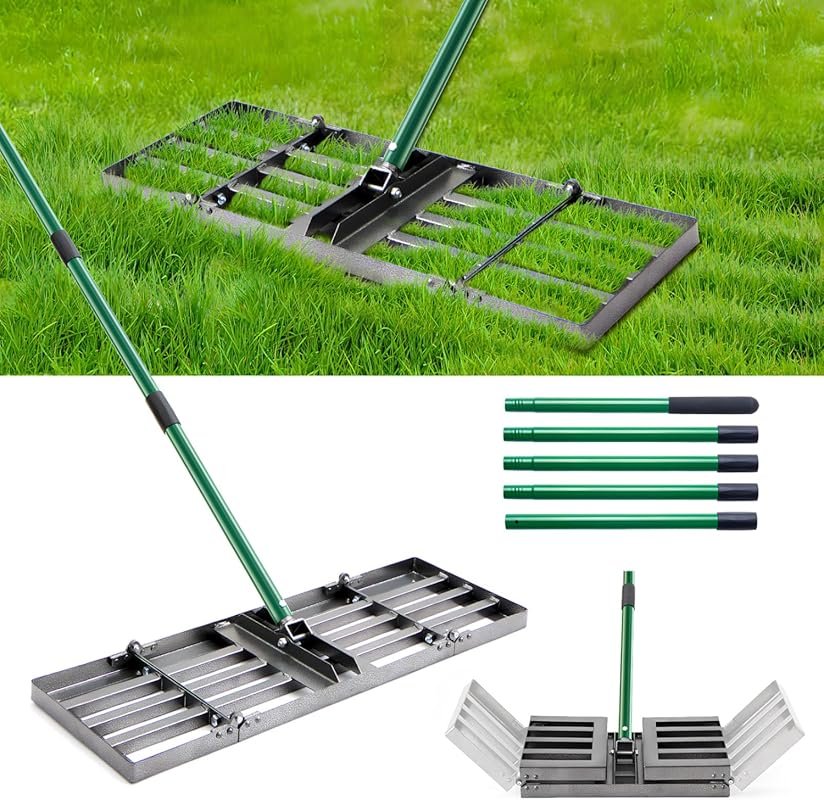 30 Inch Heavy Duty Foldable Lawn Leveling Rake with Adjustable Handle 