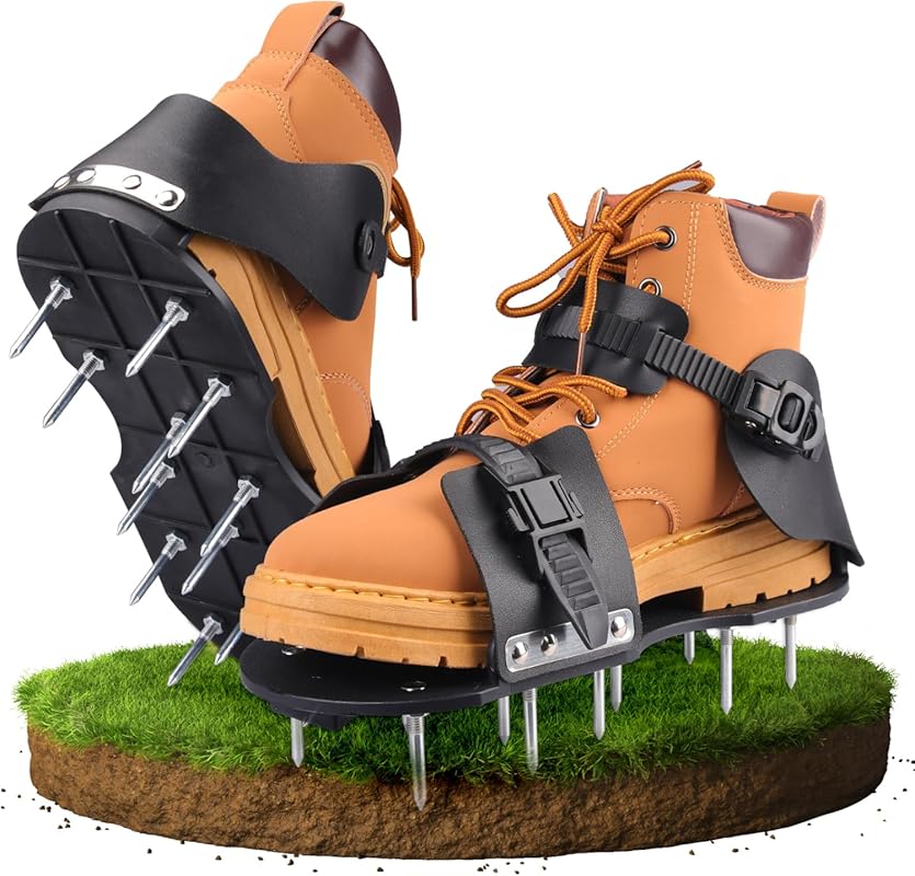 7 Best Lawn Aerator Shoes: Expert Picks for Healthier Grass aeration boots with metal spikes on grass