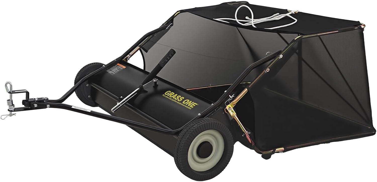 44-inch tow-behind lawn sweeper with 25 cu. ft hopper and easy dump-fr