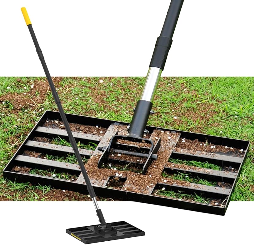 Heavy Duty 17-inch Lawn Leveling Rake with 6.7FT Stainless Steel Handl