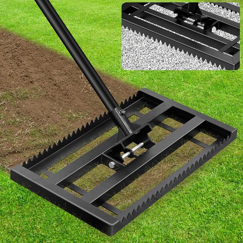 Heavy Duty Lawn Leveling Rake with Adjustable Handle and Smooth Plate 