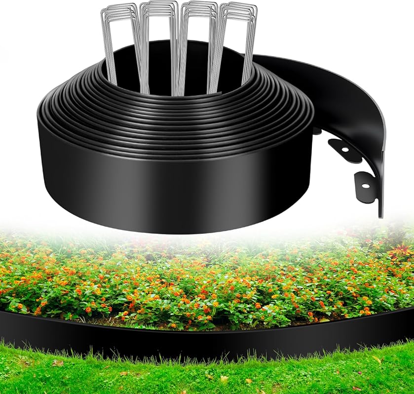 33FT x 4IN flexible landscape edging with metal stakes for lawns, flow