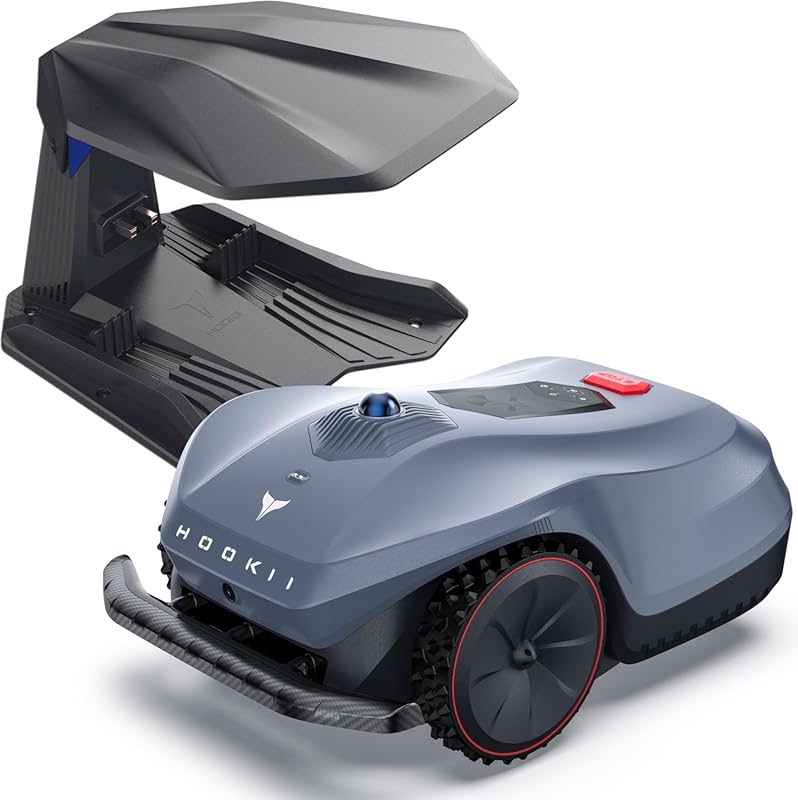 4 Best Robot Lawn Mowers (No Perimeter Wire!) gray robotic lawn mower and charging station