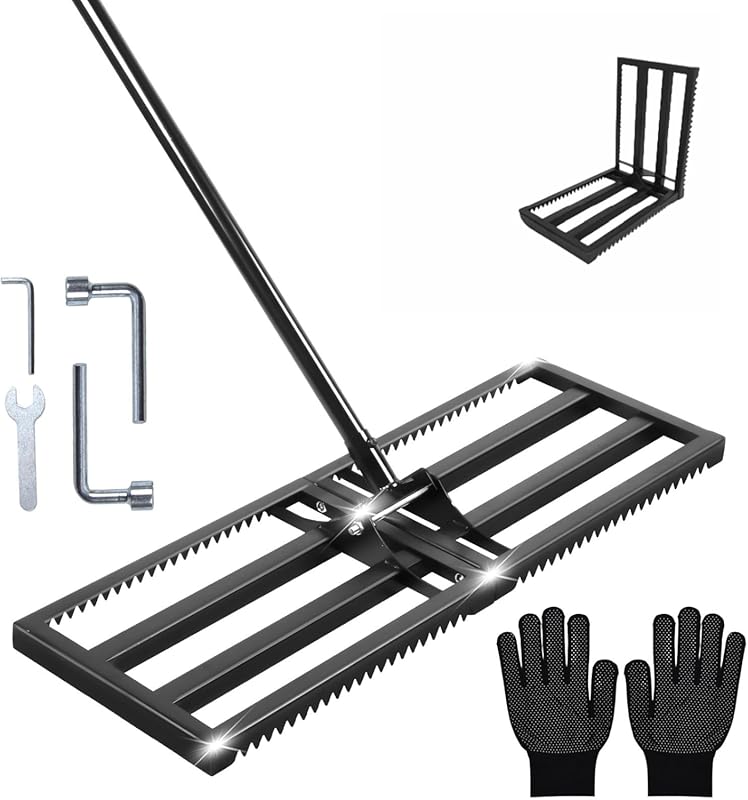 Heavy Duty Lawn Leveling Rake with Adjustable Handle for Sand, Top Soi