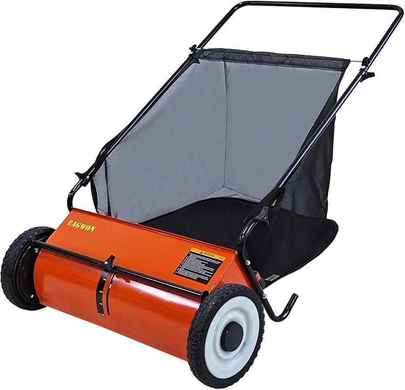 26-Inch Push Lawn Sweeper with 7 Cu.Ft. Hopper and Adjustable Height f