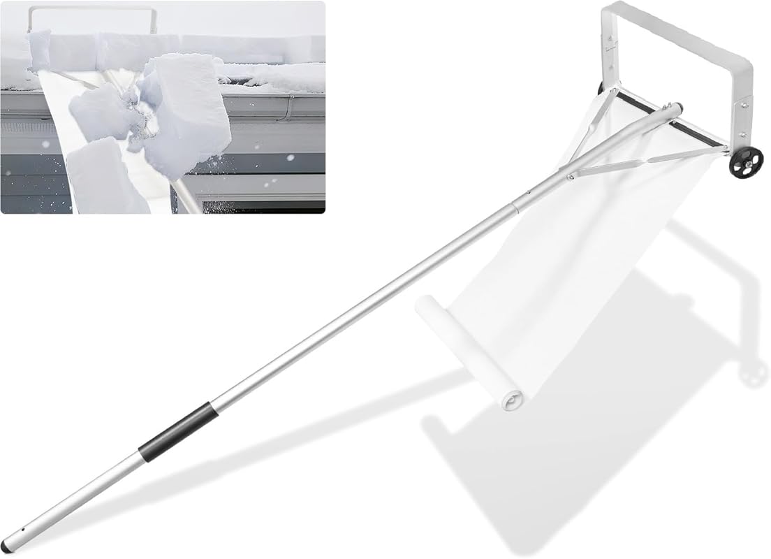 GMAK 20FT Aluminum Telescopic Roof Snow Shovel with Wheels for Heavy D