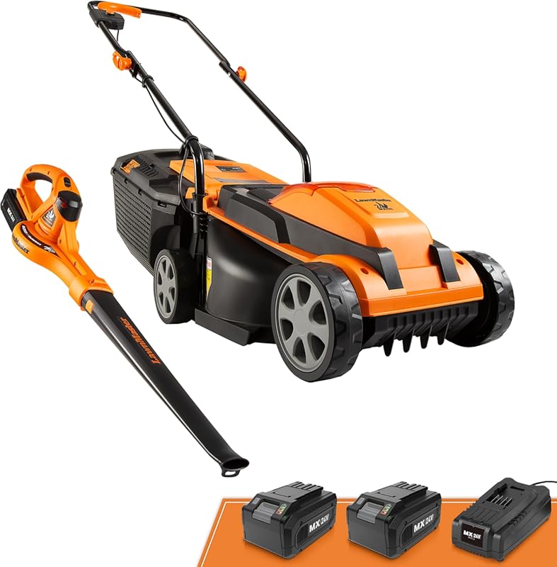 LawnMaster 24V Max 13-inch Cordless Lawn Mower and Leaf Blower Combo f