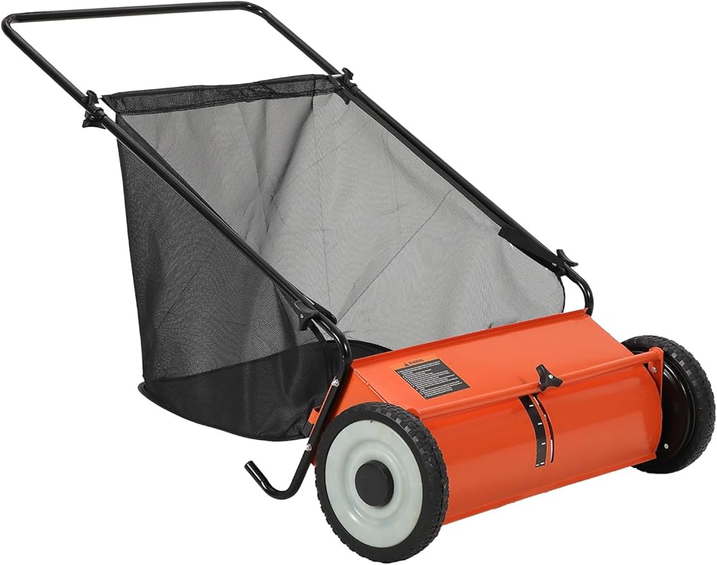 Garvee 26-Inch Push Lawn Sweeper with Large Hopper for Pine Straw and 