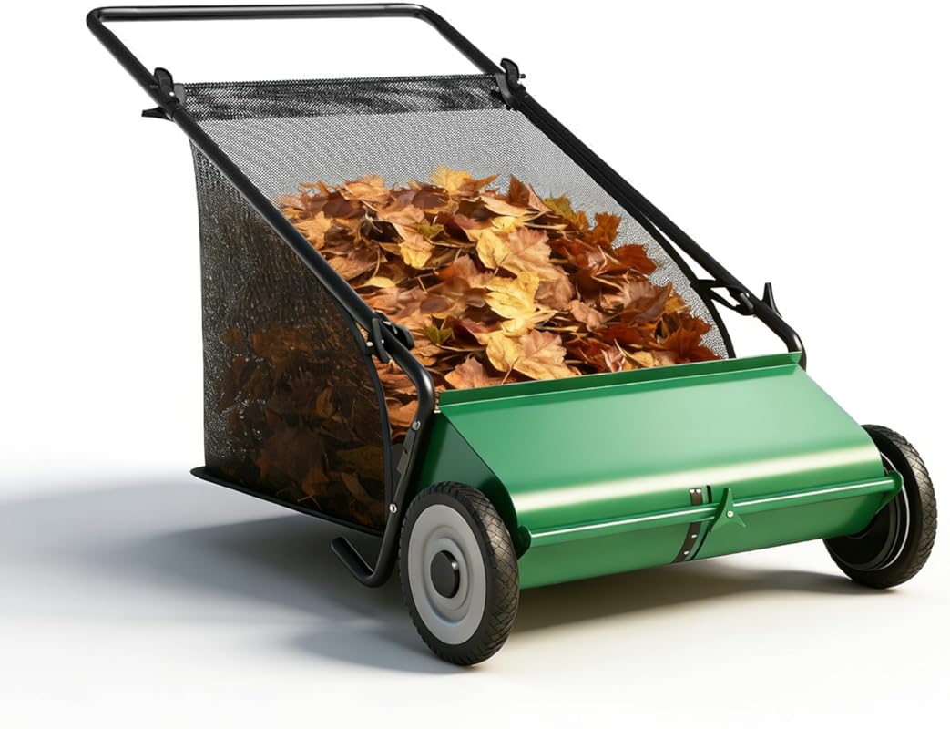 Enhanced 26-inch Push Lawn Sweeper with 4 Brushes and 7 cu. ft. Capaci