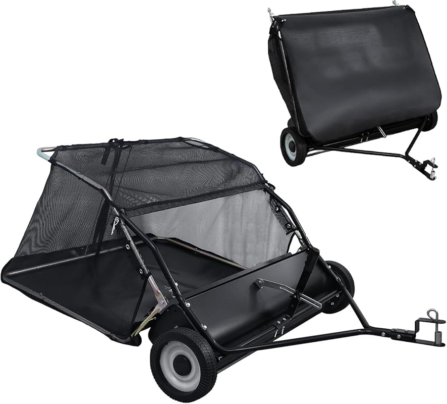 44-Inch Heavy Duty Tow-Behind Lawn Sweeper with Adjustable Height and