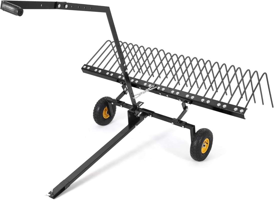 Garvee 60'' Tow-Behind Lawn Rake Designed for Effective Pine Straw and