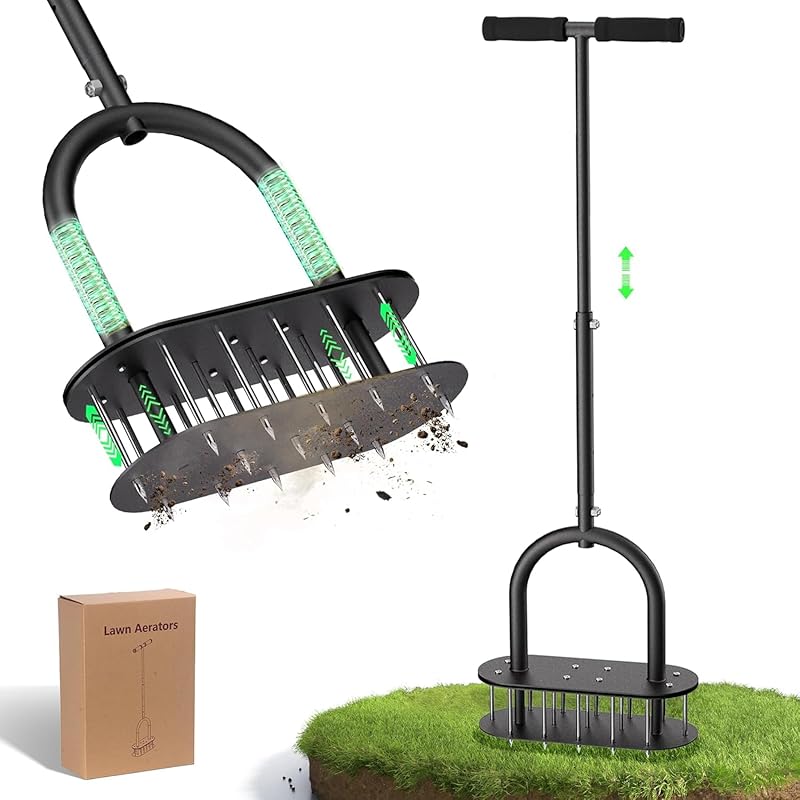 Automatic Lawn Aerator Tool with 15 Iron Spikes for Yard and Garden.