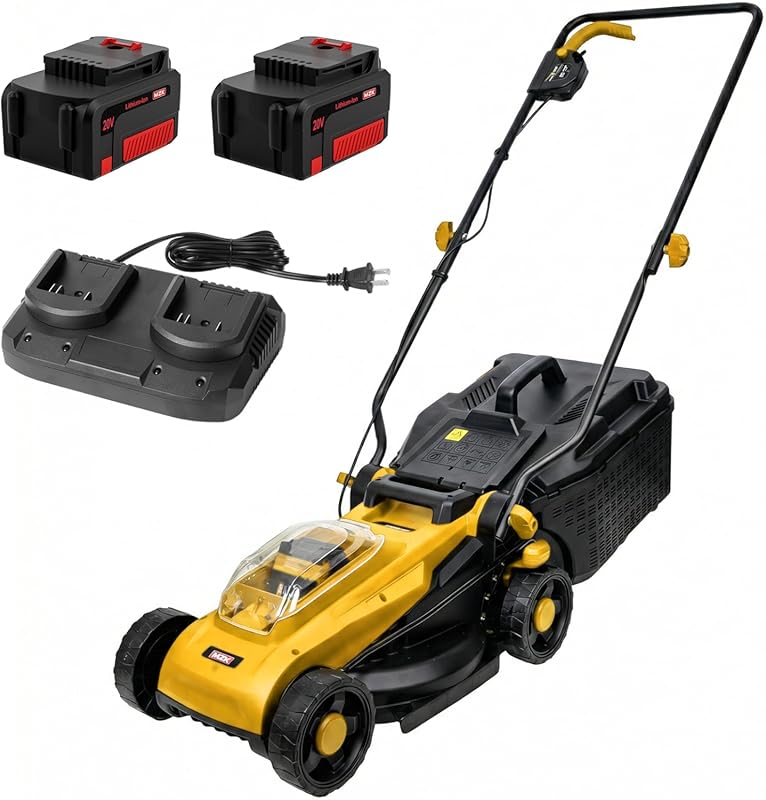 MZK 20V Cordless Electric Lawn Mower: 13-inch push model with dual bat