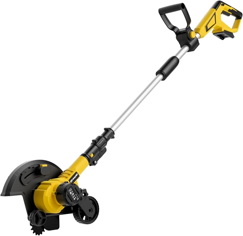4 Best Lawn Edgers for Sidewalks: Expert Picks yellow and black cordless string trimmer with wheels