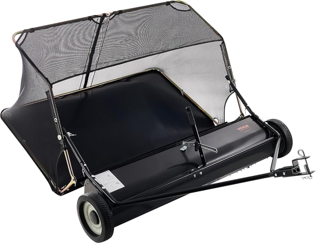 VEVOR 52 inch Tow Behind Lawn Sweeper for debris and grass clippings.