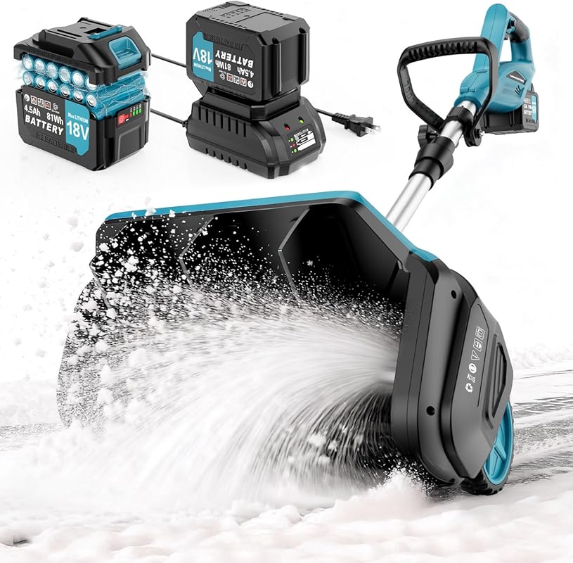 17-Inch Cordless Snow Shovel with Wheels for Driveway, Deck, and Sidew
