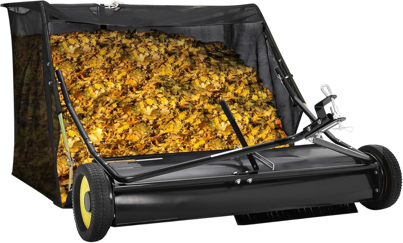 42-Inch Tow-Behind Lawn Sweeper,Leaf & Grass Catcher with Adjustable H